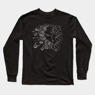 Funny Stickman Breaking A Brick Wall With A Kick Long Sleeve T-Shirt